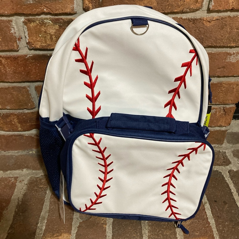 Kids Baseball Backpack with Lunchbox - White, Red, and Blue